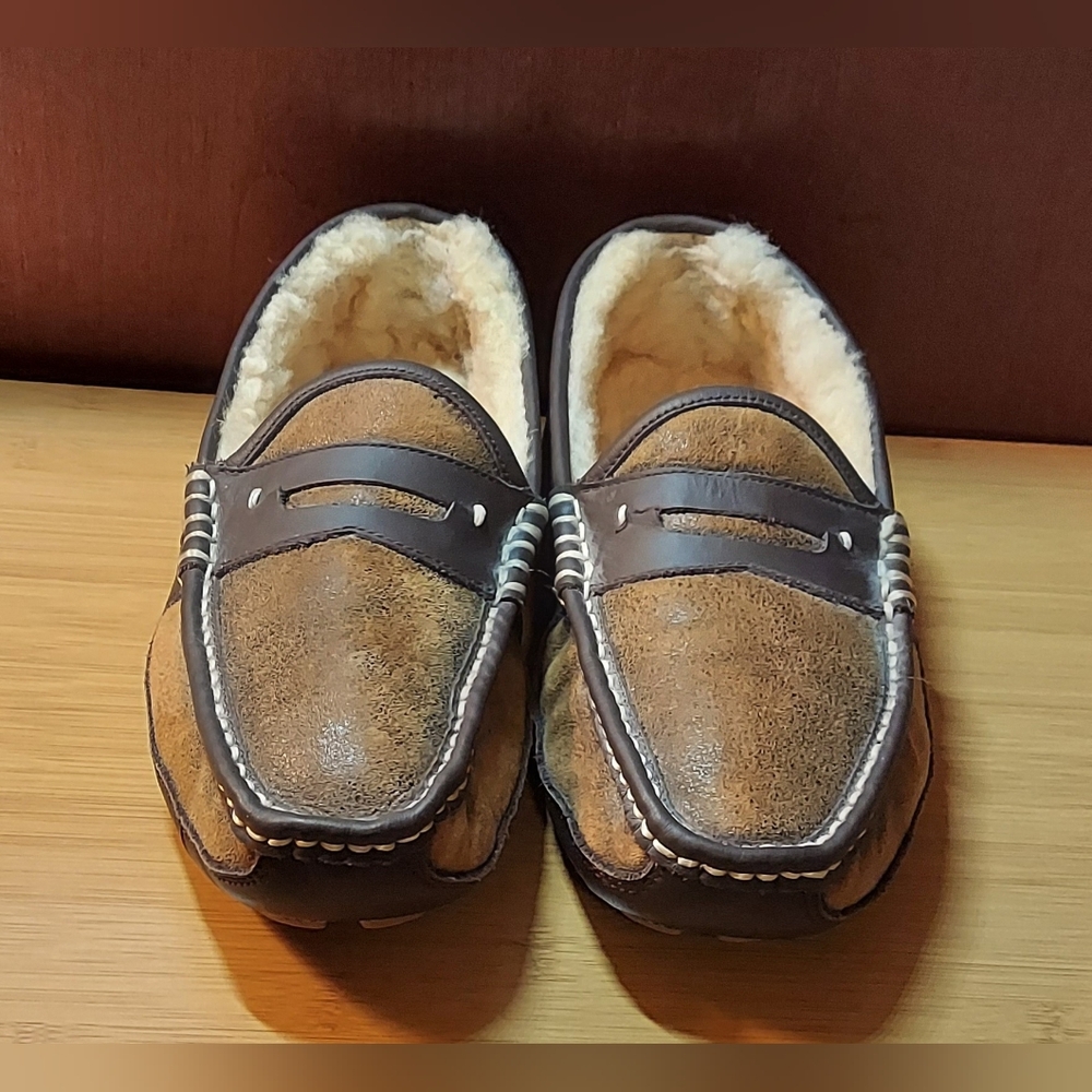 OVERLAND MEN'S DYED & TIPPED SHEEPSKIN LEATHER & FUR LINED PENNY LOAFERS SIZE 10 - Picture 2 of 16